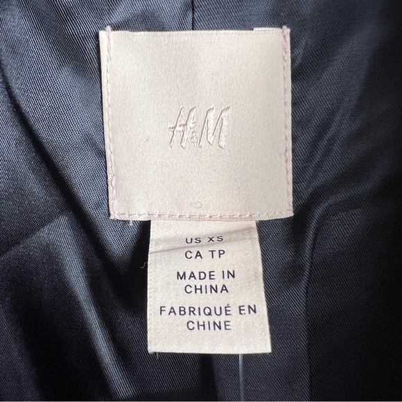 H&M Wool Blend Faux Shearling Double Breasted Coat Jacket Black Plaid XS NWT - Picture 7 of 9